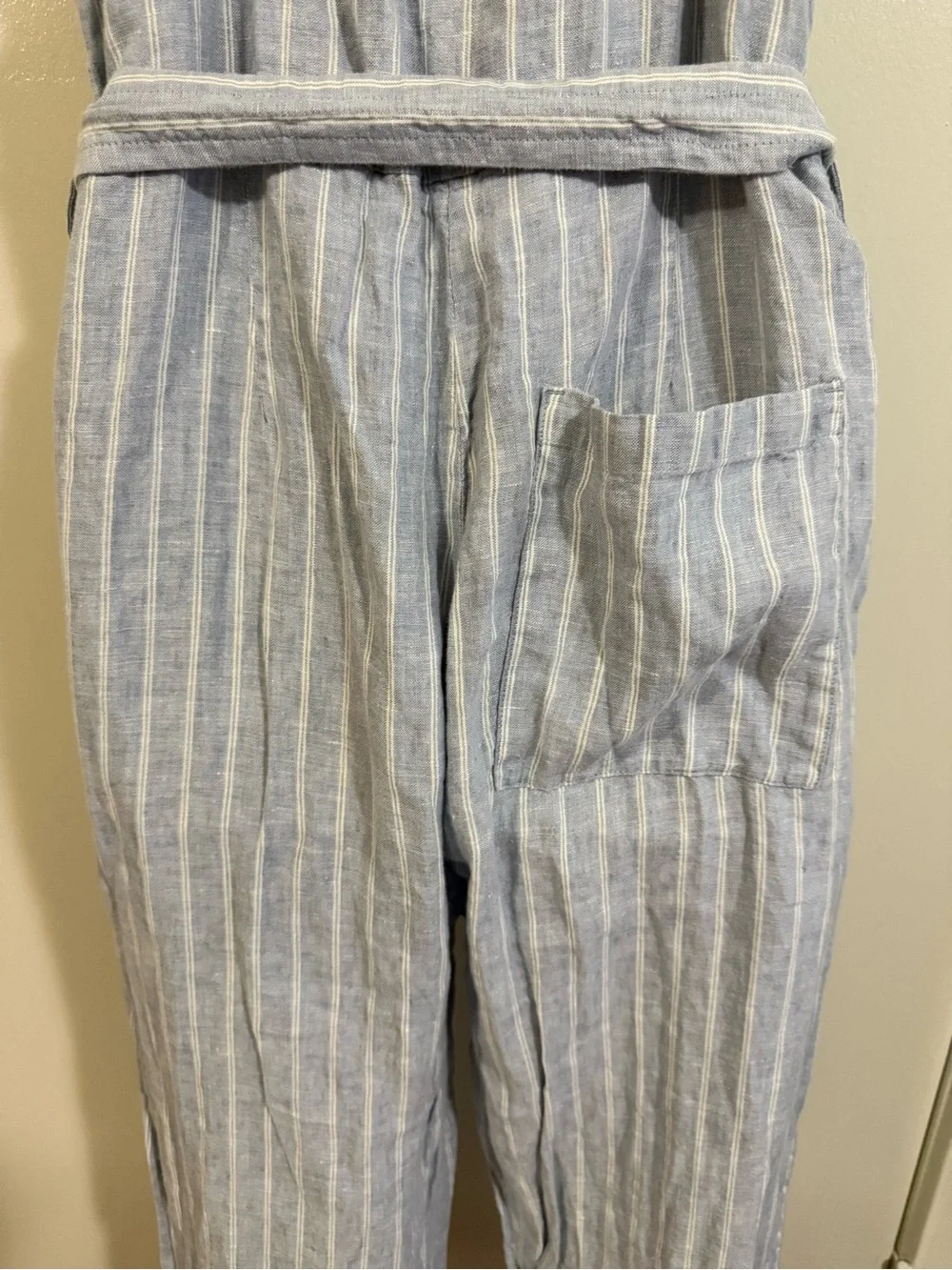 Everlane Linen Jumpsuit Light Blue White Stripe Size 6